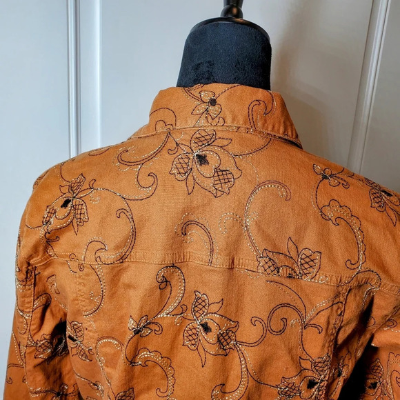 Hearts Of Palm Women's Brown Jeweled Floral Button Front Collared Jacket Sz 10 - Picture 15 of 17